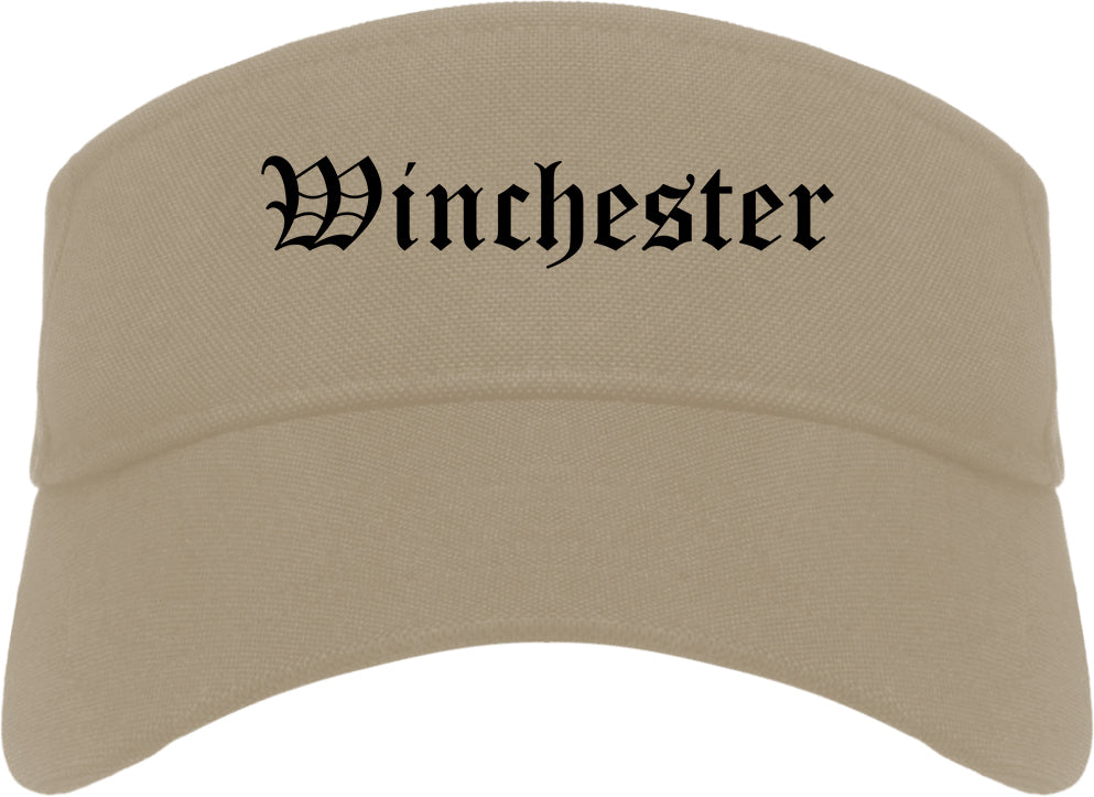 Winchester Indiana IN Old English Mens Visor Cap Hat Khaki