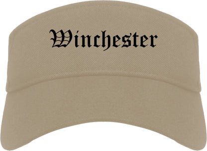 Winchester Indiana IN Old English Mens Visor Cap Hat Khaki