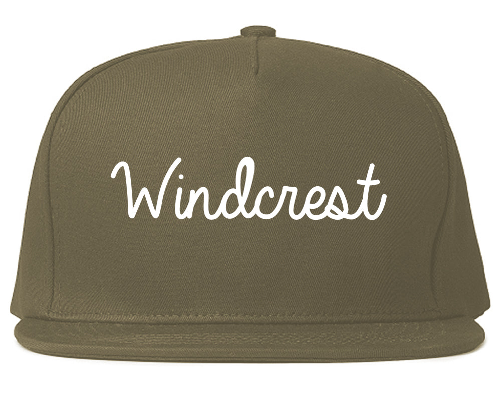 Windcrest Texas TX Script Mens Snapback Hat Grey