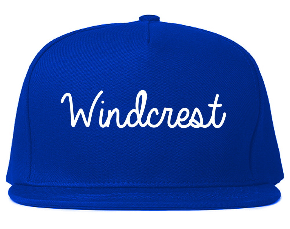 Windcrest Texas TX Script Mens Snapback Hat Royal Blue
