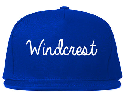 Windcrest Texas TX Script Mens Snapback Hat Royal Blue
