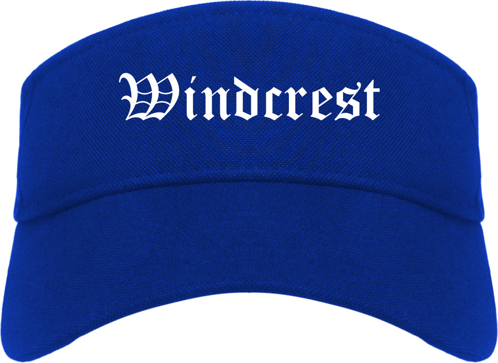 Windcrest Texas TX Old English Mens Visor Cap Hat Royal Blue