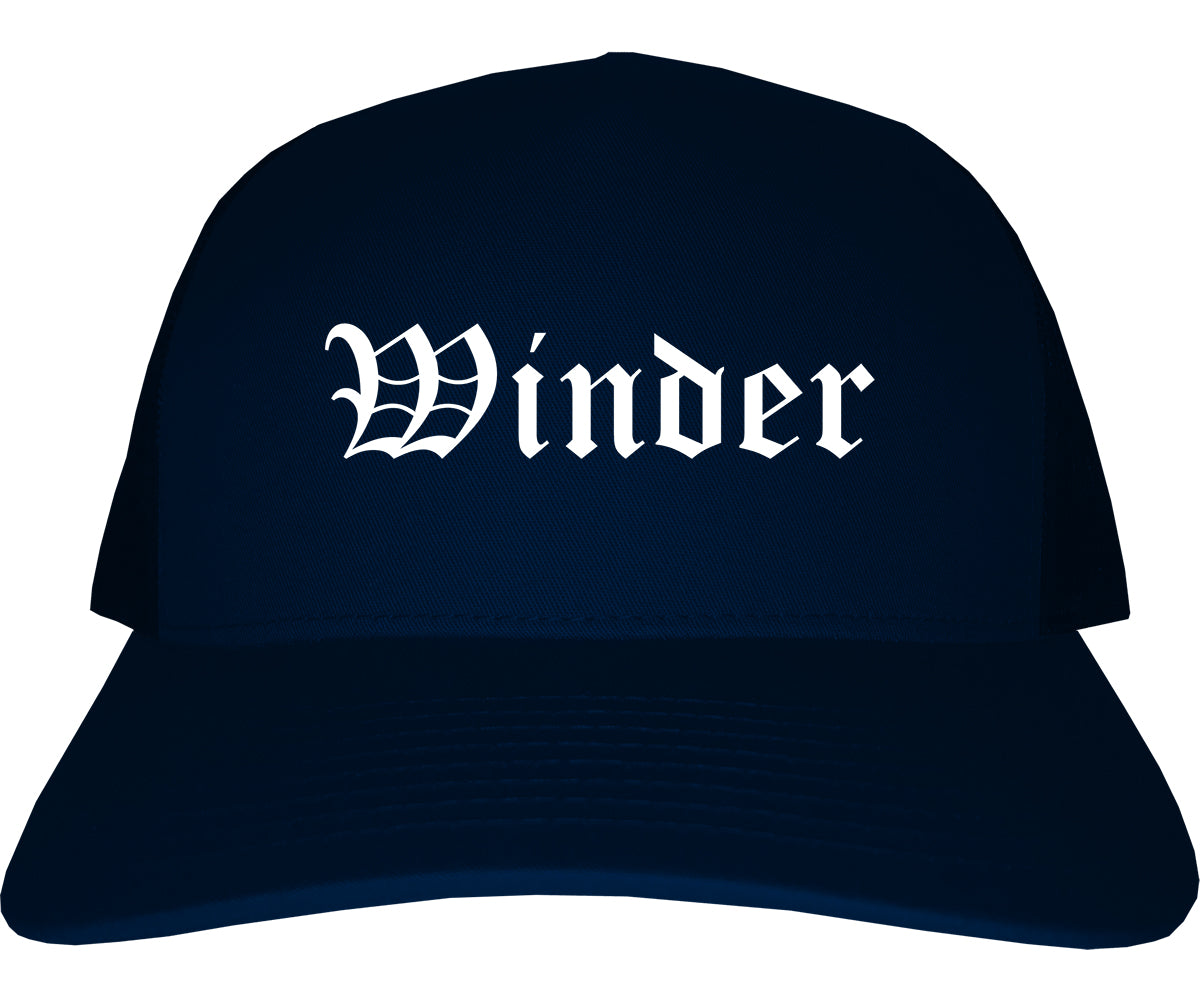 Winder Georgia GA Old English Mens Trucker Hat Cap Navy Blue