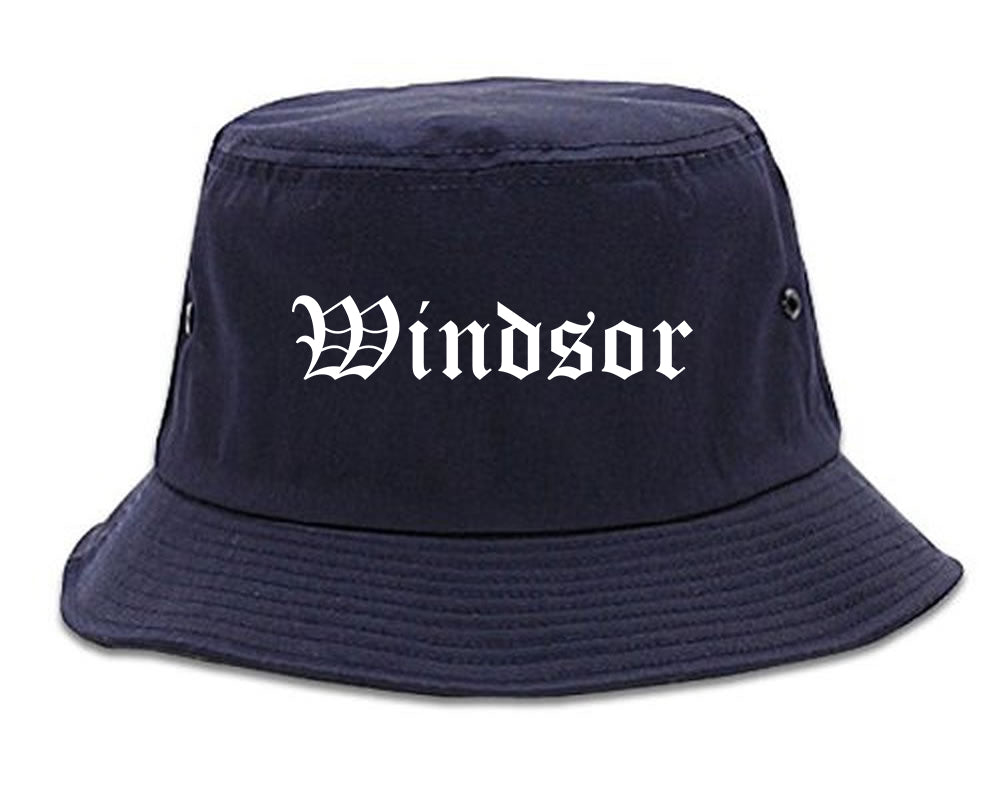 Windsor California CA Old English Mens Bucket Hat Navy Blue