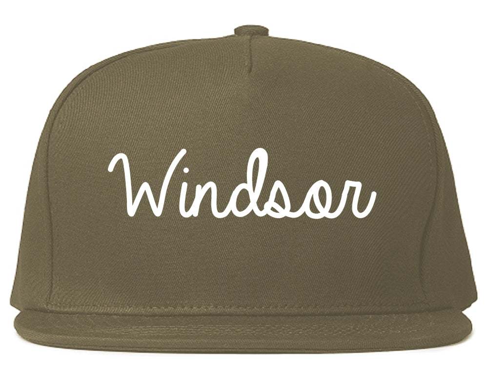 Windsor California CA Script Mens Snapback Hat Grey