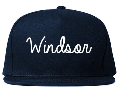 Windsor California CA Script Mens Snapback Hat Navy Blue