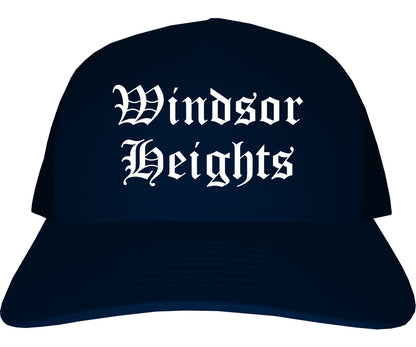 Windsor Heights Iowa IA Old English Mens Trucker Hat Cap Navy Blue