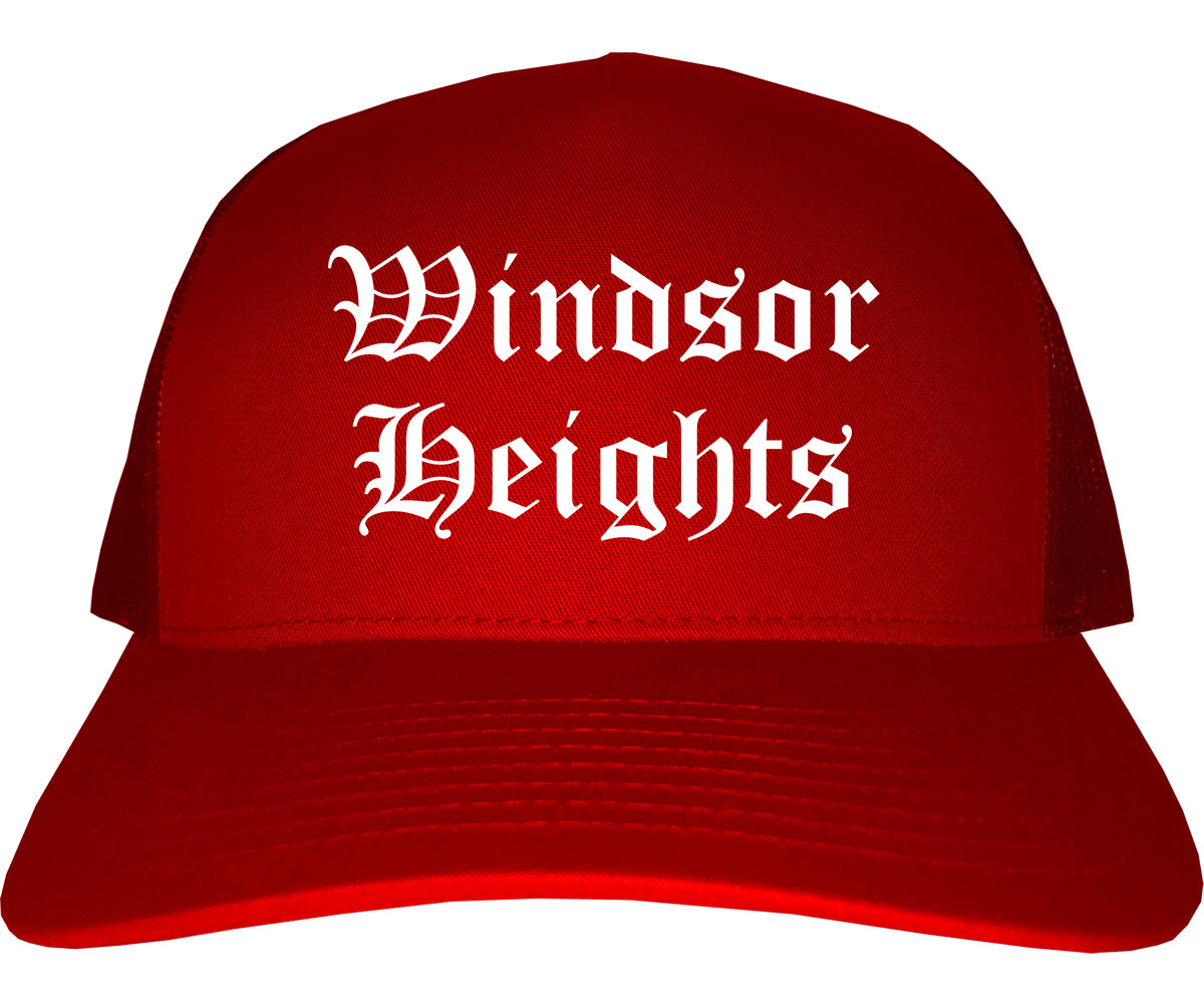 Windsor Heights Iowa IA Old English Mens Trucker Hat Cap Red