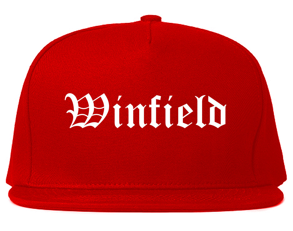 Winfield Indiana IN Old English Mens Snapback Hat Red