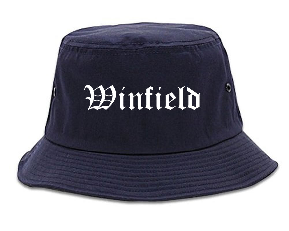 Winfield Indiana IN Old English Mens Bucket Hat Navy Blue