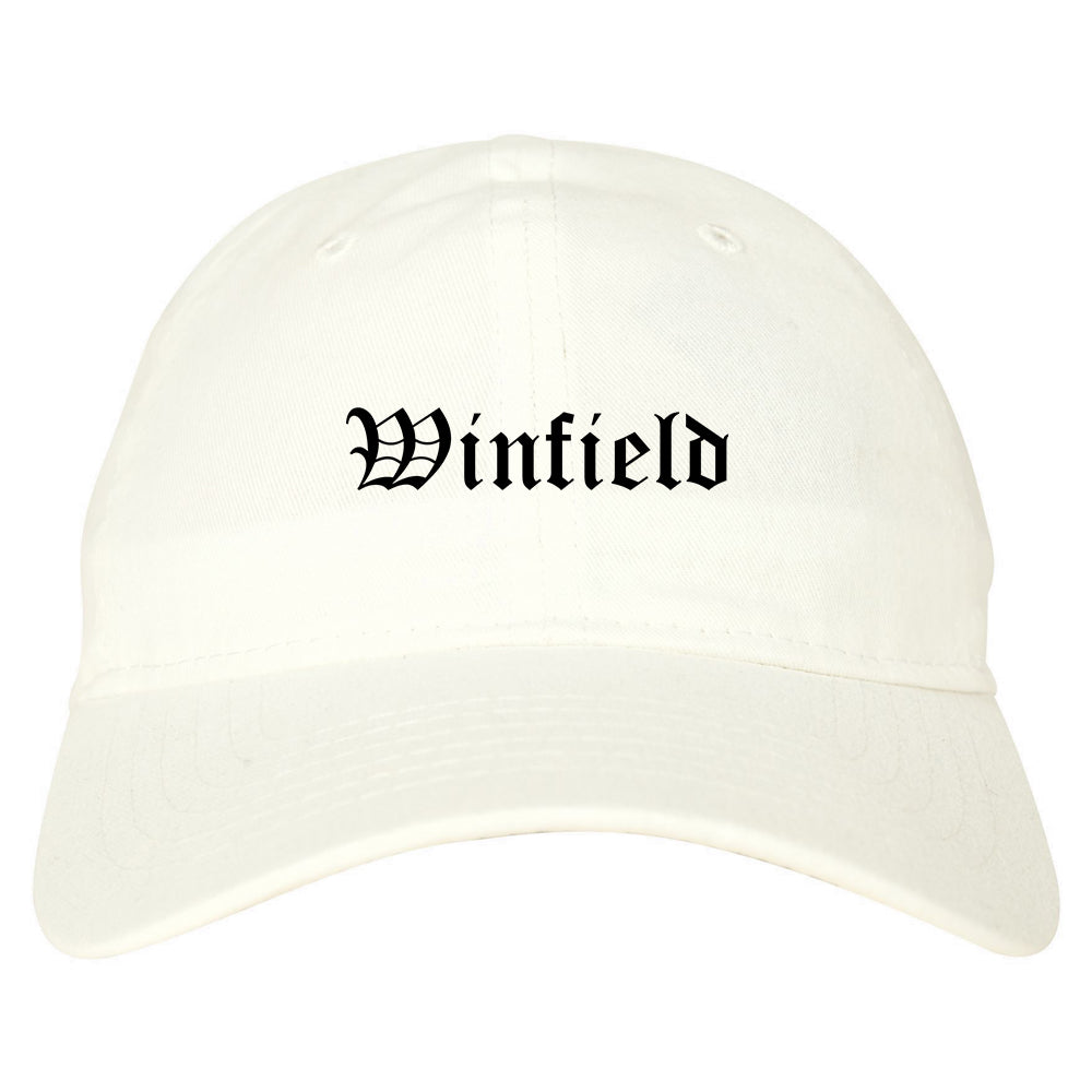 Winfield Indiana IN Old English Mens Dad Hat Baseball Cap White