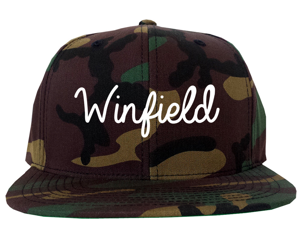 Winfield Indiana IN Script Mens Snapback Hat Army Camo