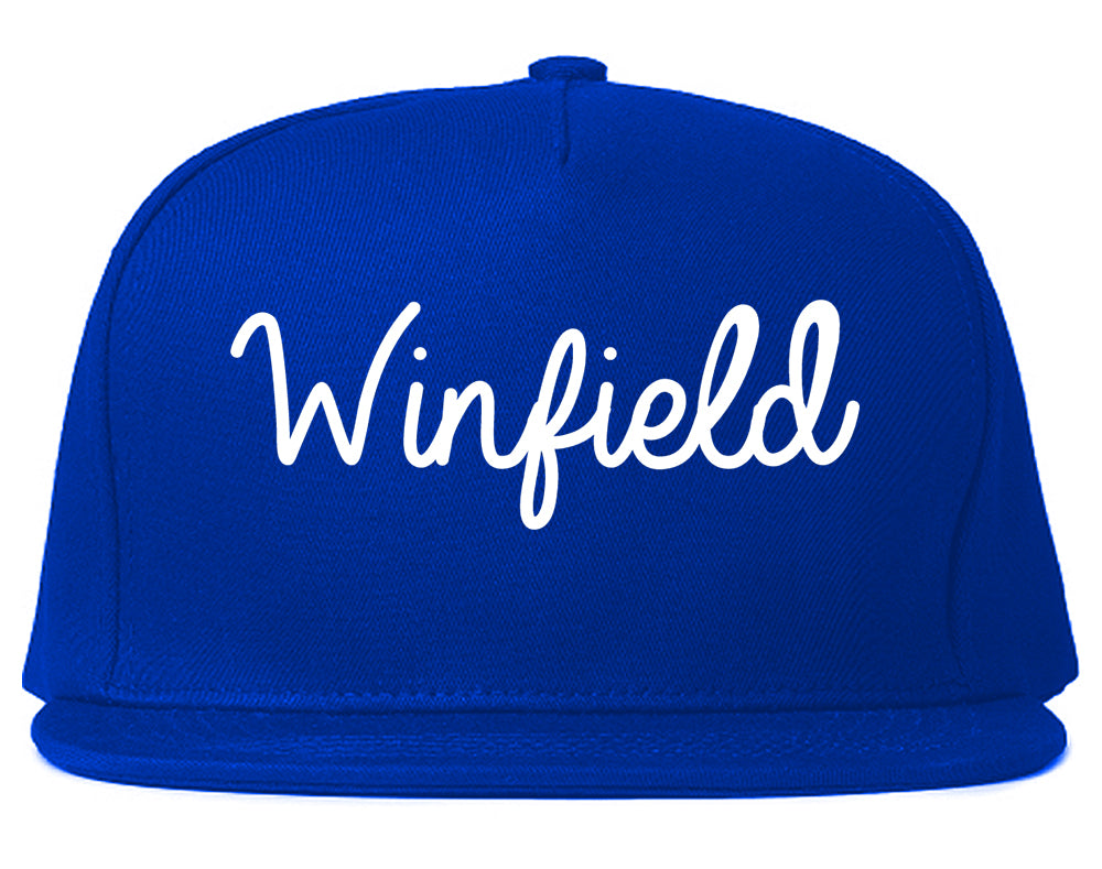 Winfield Indiana IN Script Mens Snapback Hat Royal Blue