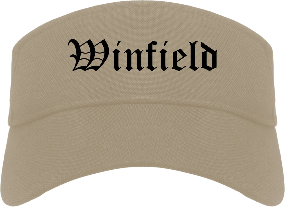Winfield Indiana IN Old English Mens Visor Cap Hat Khaki