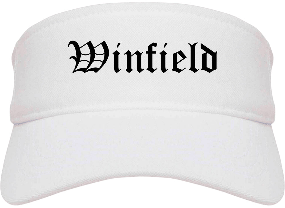 Winfield Indiana IN Old English Mens Visor Cap Hat White