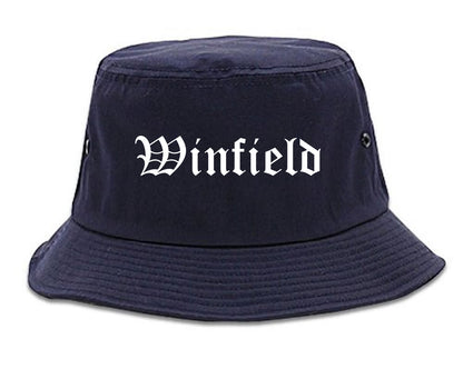 Winfield Kansas KS Old English Mens Bucket Hat Navy Blue