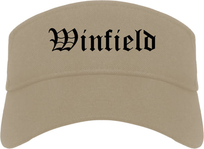 Winfield Kansas KS Old English Mens Visor Cap Hat Khaki