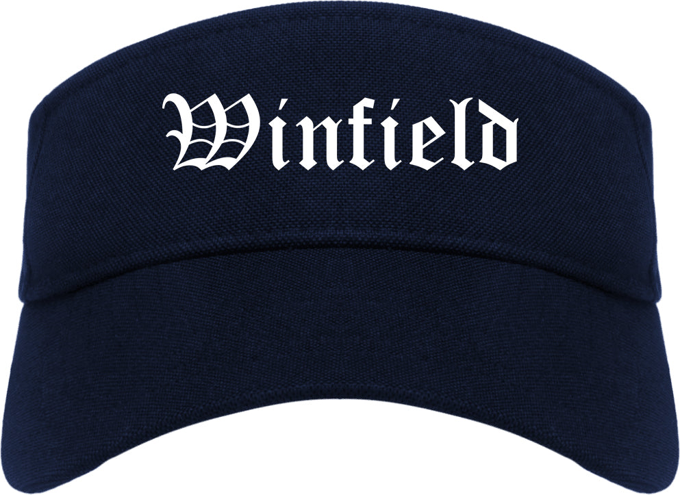 Winfield Kansas KS Old English Mens Visor Cap Hat Navy Blue