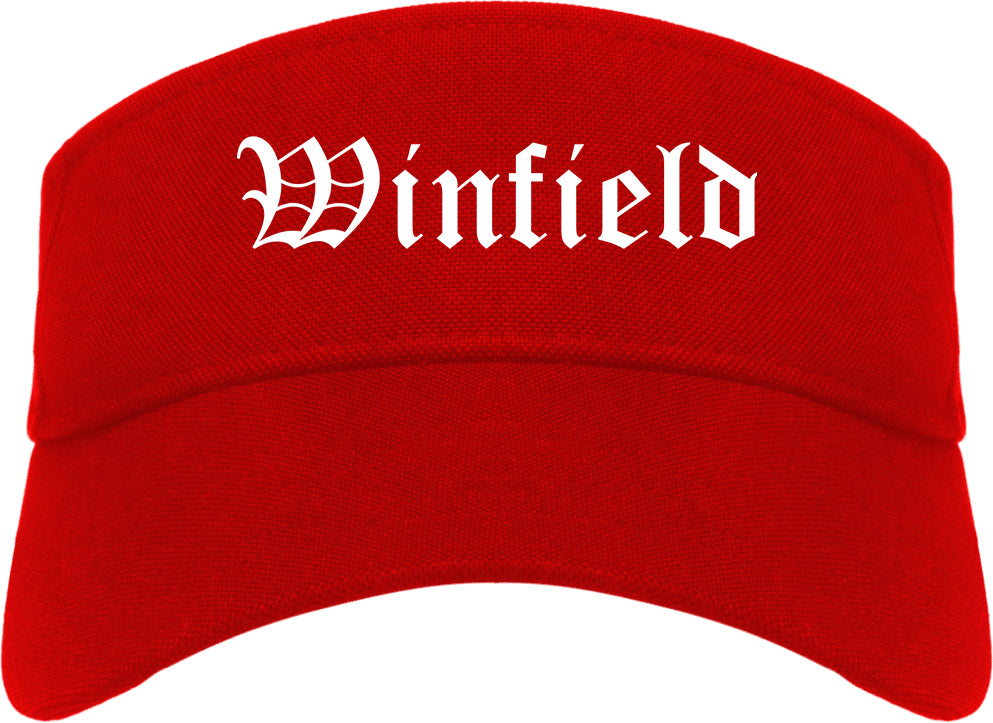 Winfield Kansas KS Old English Mens Visor Cap Hat Red