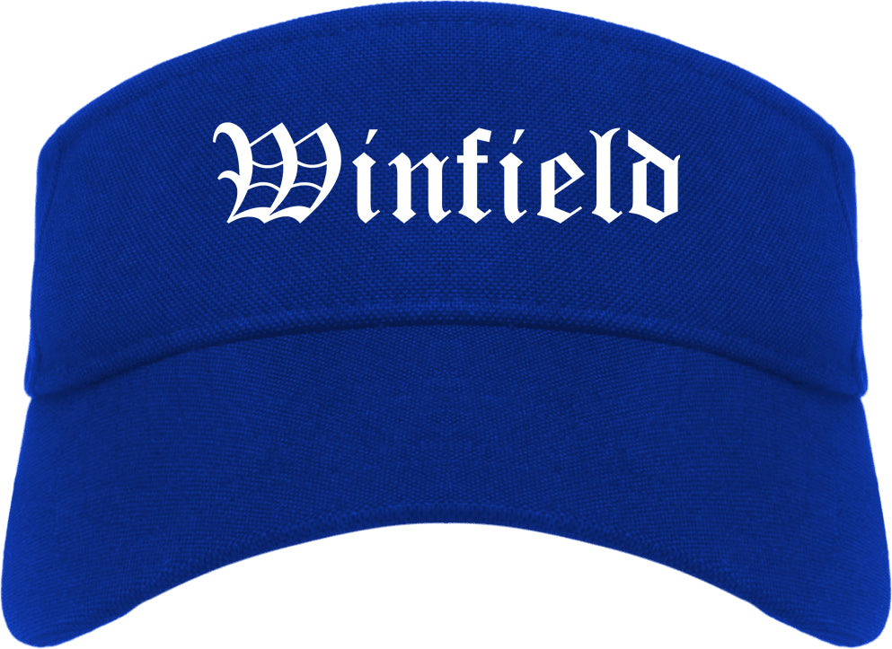 Winfield Kansas KS Old English Mens Visor Cap Hat Royal Blue