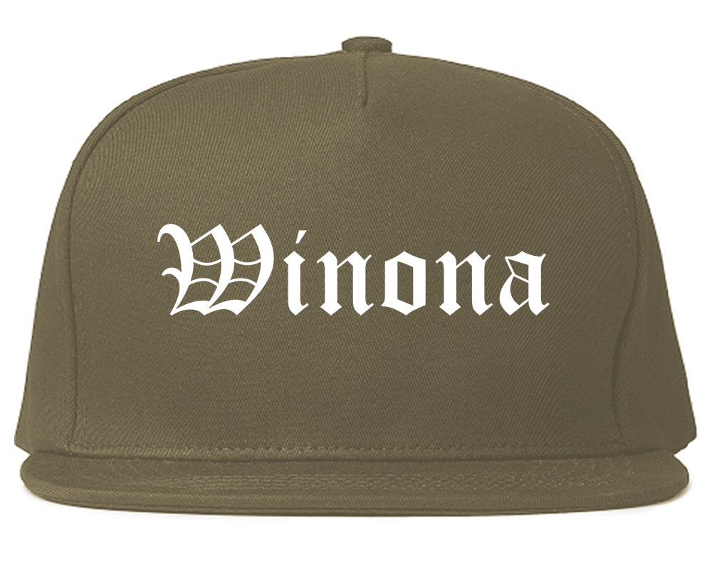 Winona Minnesota MN Old English Mens Snapback Hat Grey