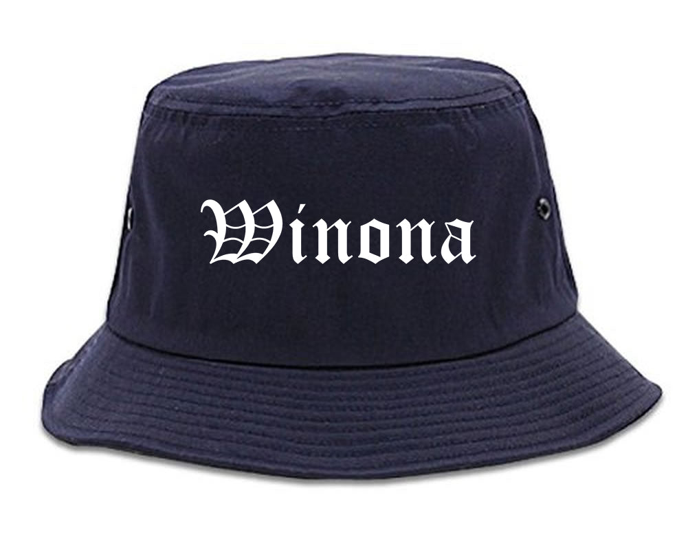 Winona Minnesota MN Old English Mens Bucket Hat Navy Blue