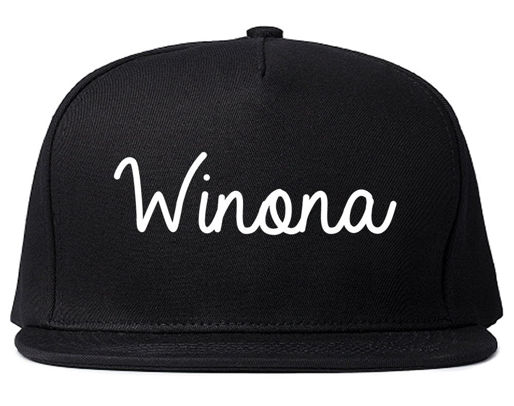 Winona Minnesota MN Script Mens Snapback Hat Black