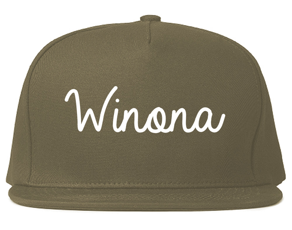 Winona Minnesota MN Script Mens Snapback Hat Grey