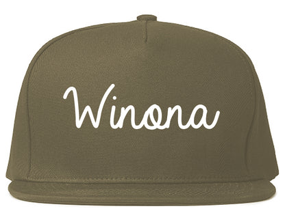 Winona Minnesota MN Script Mens Snapback Hat Grey