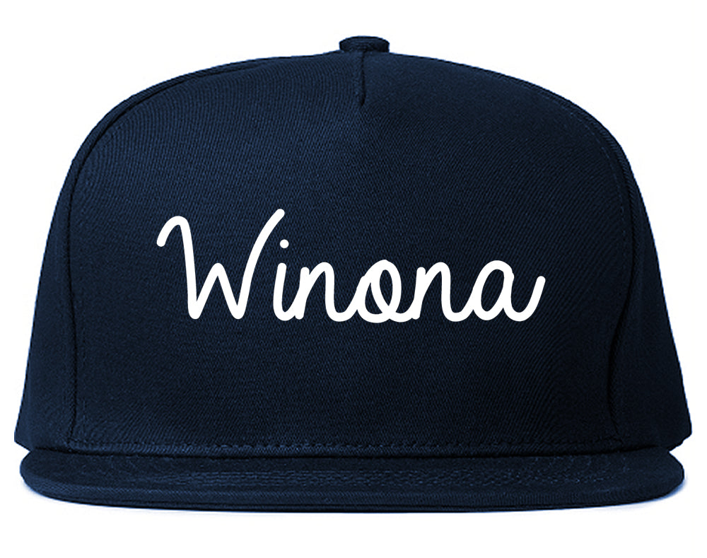 Winona Minnesota MN Script Mens Snapback Hat Navy Blue