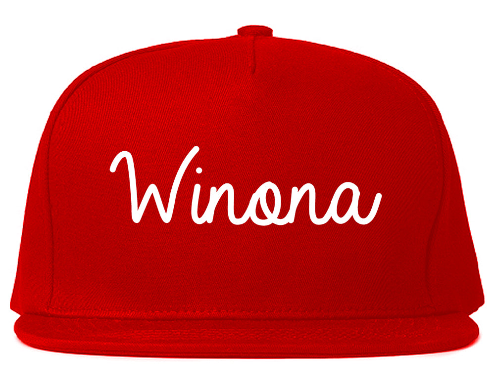 Winona Minnesota MN Script Mens Snapback Hat Red