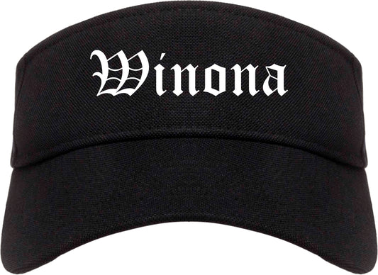 Winona Minnesota MN Old English Mens Visor Cap Hat Black
