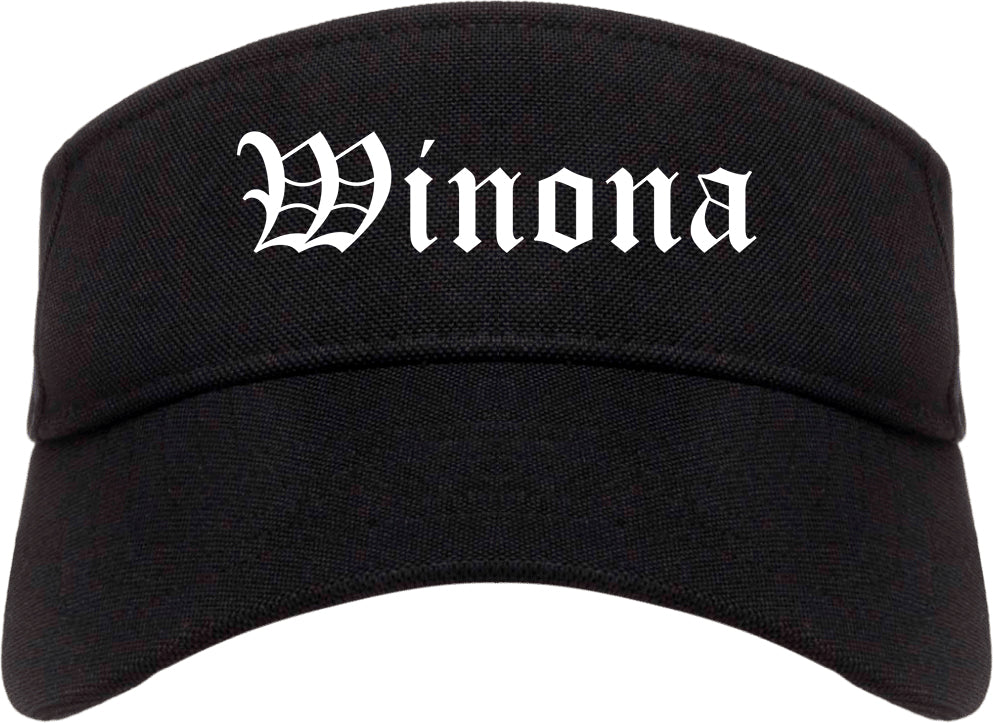Winona Minnesota MN Old English Mens Visor Cap Hat Black