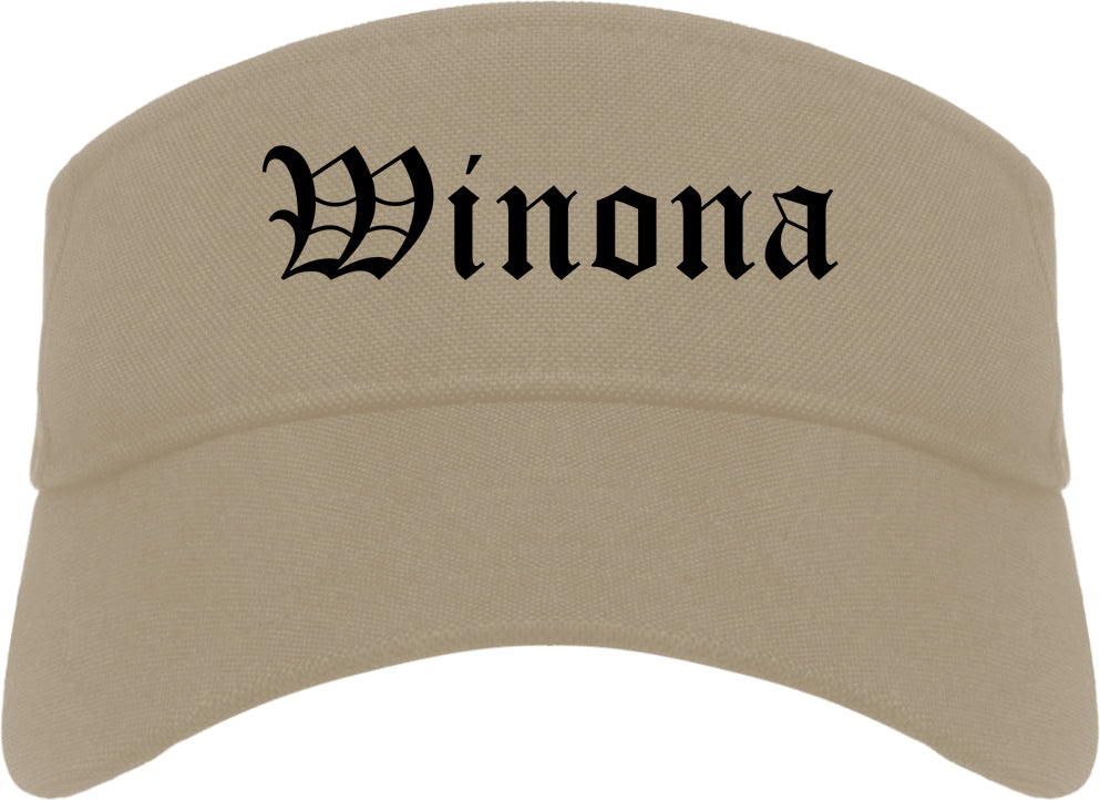 Winona Minnesota MN Old English Mens Visor Cap Hat Khaki