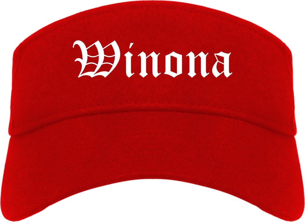 Winona Minnesota MN Old English Mens Visor Cap Hat Red
