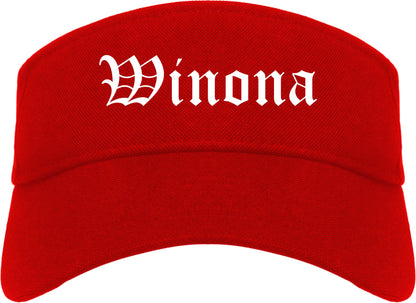 Winona Minnesota MN Old English Mens Visor Cap Hat Red