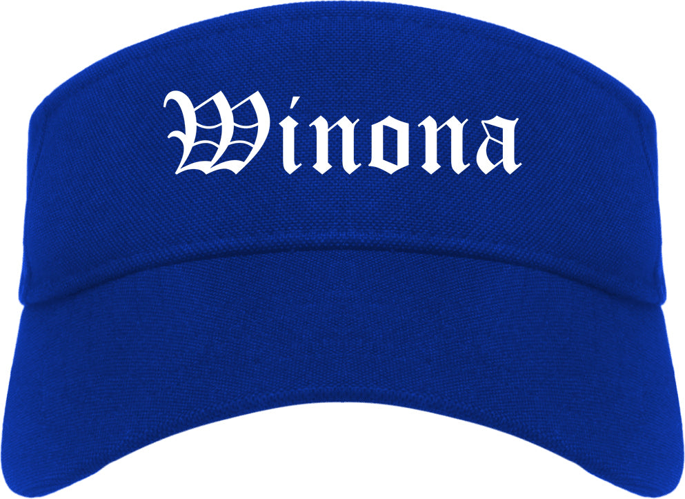 Winona Minnesota MN Old English Mens Visor Cap Hat Royal Blue
