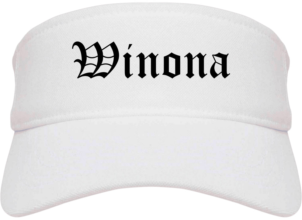 Winona Minnesota MN Old English Mens Visor Cap Hat White