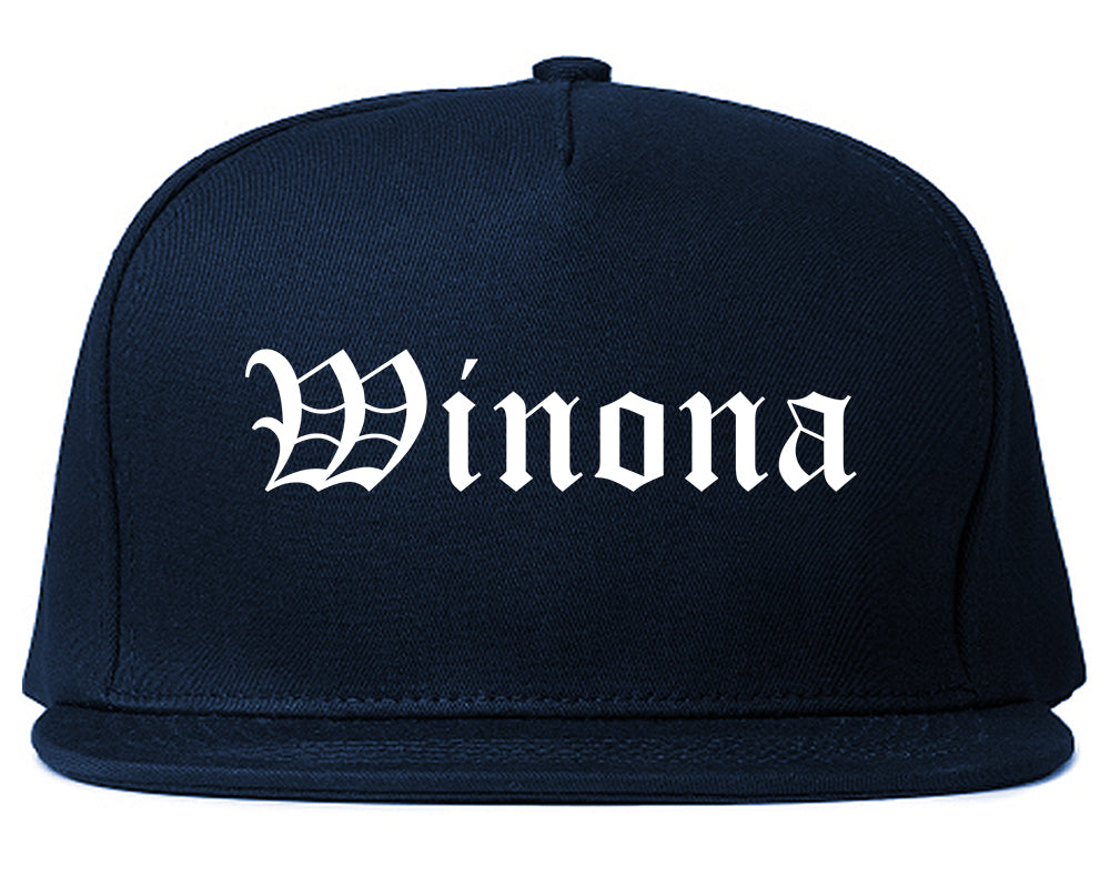 Winona Mississippi MS Old English Mens Snapback Hat Navy Blue