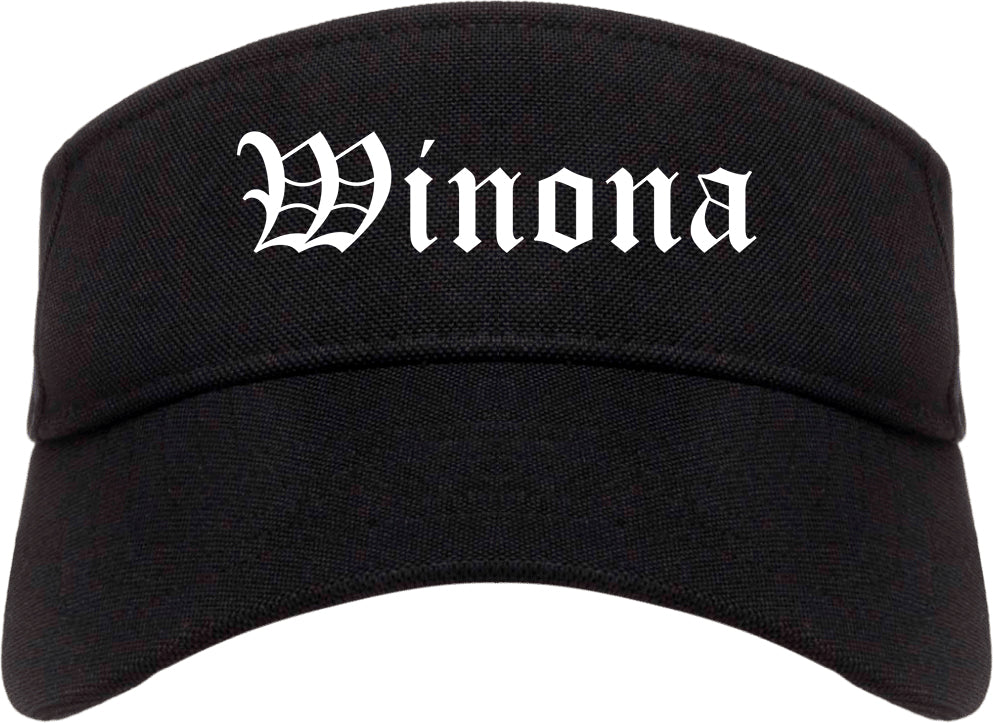 Winona Mississippi MS Old English Mens Visor Cap Hat Black