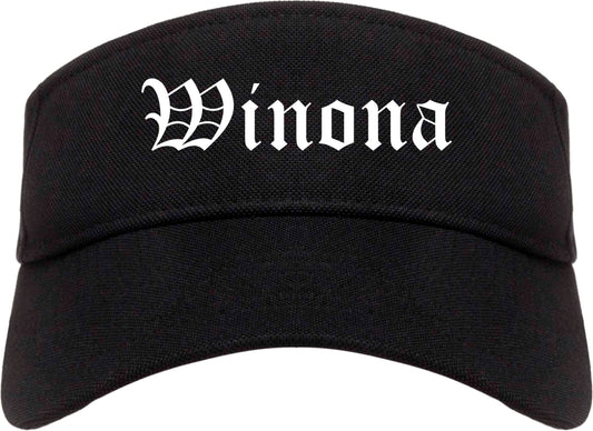 Winona Mississippi MS Old English Mens Visor Cap Hat Black