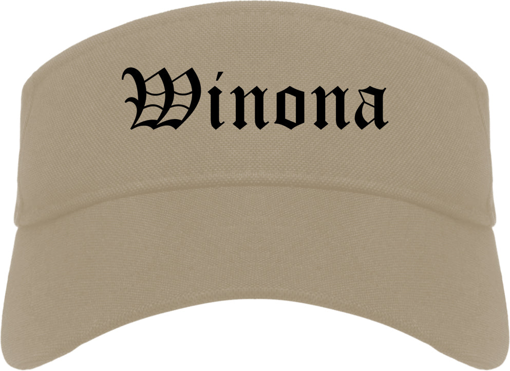 Winona Mississippi MS Old English Mens Visor Cap Hat Khaki