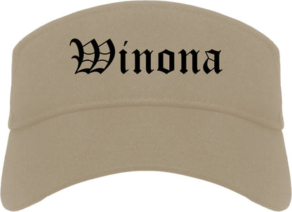 Winona Mississippi MS Old English Mens Visor Cap Hat Khaki