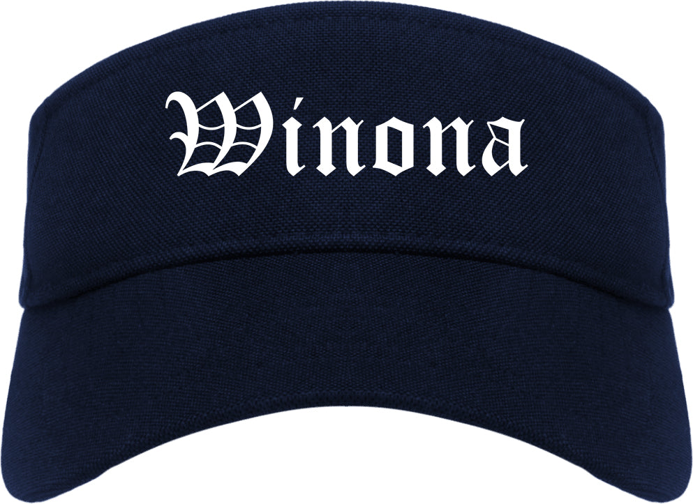 Winona Mississippi MS Old English Mens Visor Cap Hat Navy Blue