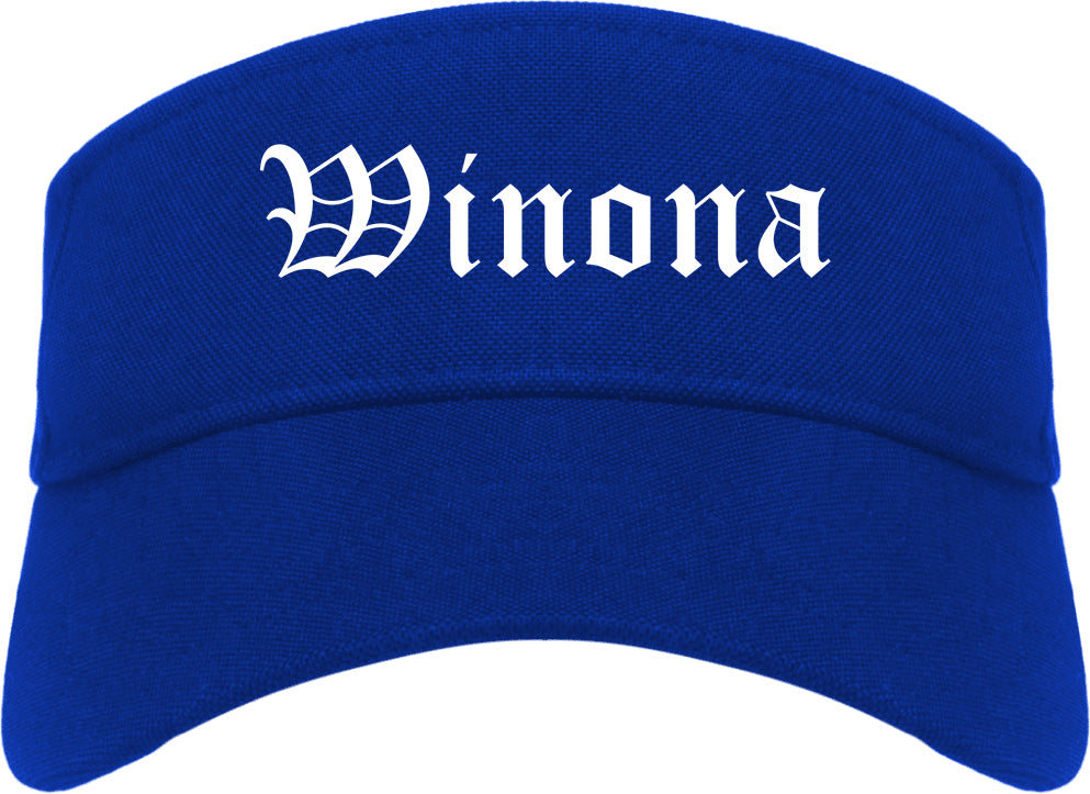 Winona Mississippi MS Old English Mens Visor Cap Hat Royal Blue