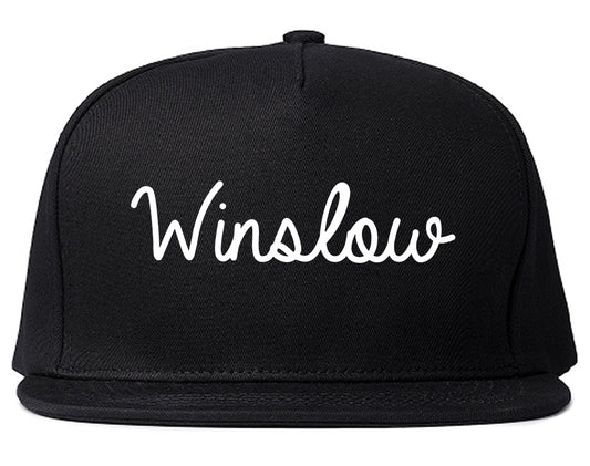 Winslow Arizona AZ Script Mens Snapback Hat Black