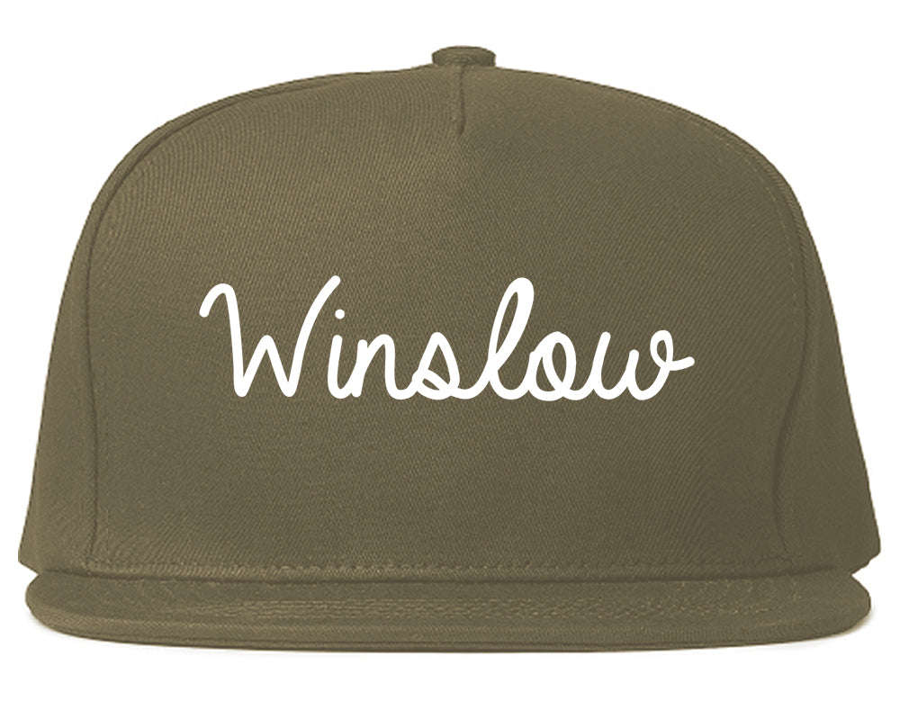 Winslow Arizona AZ Script Mens Snapback Hat Grey