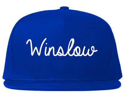 Winslow Arizona AZ Script Mens Snapback Hat Royal Blue