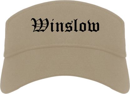 Winslow Arizona AZ Old English Mens Visor Cap Hat Khaki