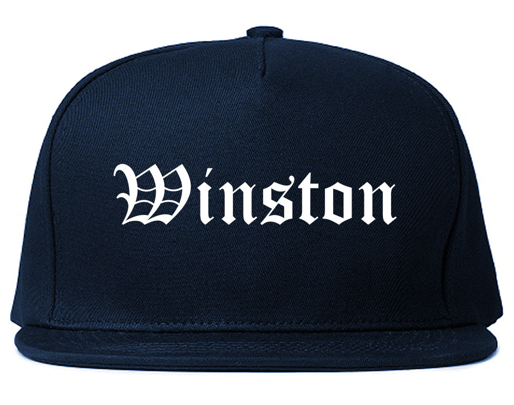 Winston Oregon OR Old English Mens Snapback Hat Navy Blue